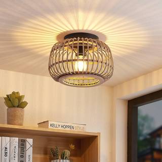 Lindby loftlampe Bominio, Ø 33 cm, rattan, træ, E27