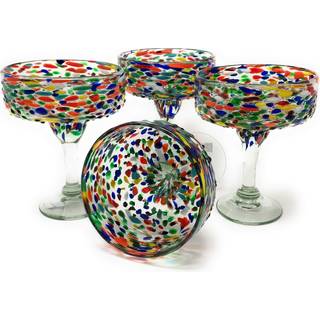 Dos Sueos Mexicansk håndblæst glas - Sæt med 4 håndblæst margarita -briller Confetti Rock (16 oz)