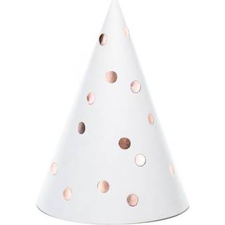 6 stk. Festhatte i Hvid med Rosaguld Prikker, 16cm