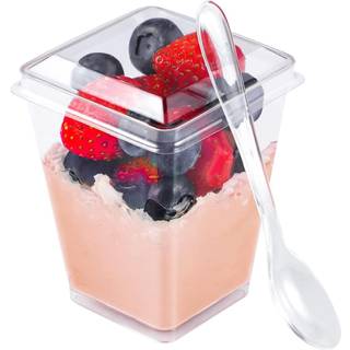 EASERCY 50 Pack 5 oz Plastic Dessert kopper med l?g Yoghurt parfait/appetitv?kker kop med l?g til fest Mini dessert kopper med skeer Dessert skyd