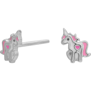 NOA Kids - Sølv Enhjørning ørestikker med pink emalje 7 mm
