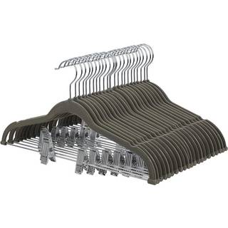 Buksebøjler, Sæt med 12 Fløjlsbøjler med Justerbare Clips, 42,5 Cm Længde, Skridsikker, Pladsbesparende, til Nederdele, Frakker, Kjoler, Grå