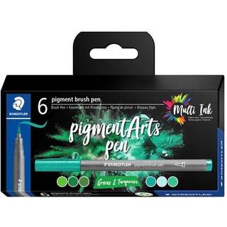 Staedtler Brush Pen Pigment Grøn&Turkis 6 Stk