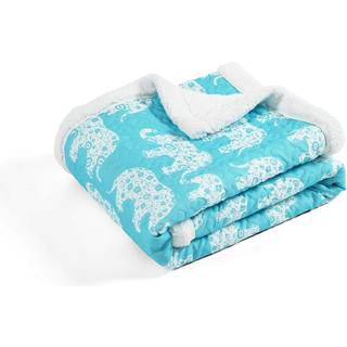 Lush Decor Elephant Parade Fuzzy Reversible Sherpa Throw T?ppe 60 X 50 White & Aqua