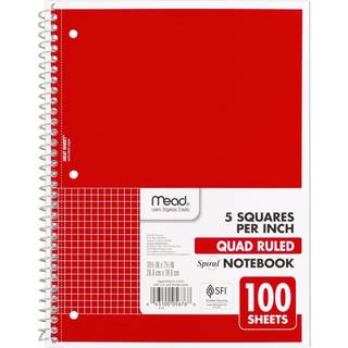 Mead Spiral Notebook 1-emnet Graf Dested Paper 7-1/2 """" X 10-1/2 """" 100 Sheets Red (05676AB5)
