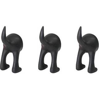 Bastis - S?t med 3 Dog Tail Hooks Hat frakke Key Wall Montered Hanger (sort)