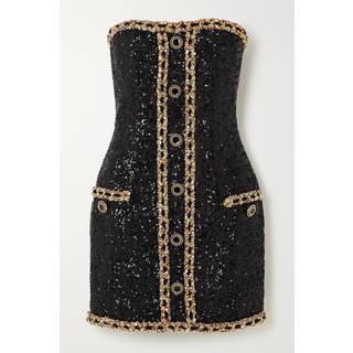 Balmain Sequined strapless minidress - black - XS
