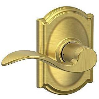 Schlage Accent Lever med Camelot Trim Hall og skabslås i satin messing - F10 ACC 608 CAM