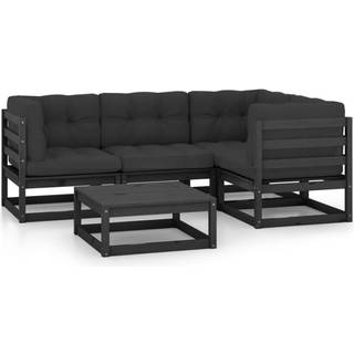 Loungesæt Til Haven 5 Dele Massivt Fyrretræ - Sort / Ja