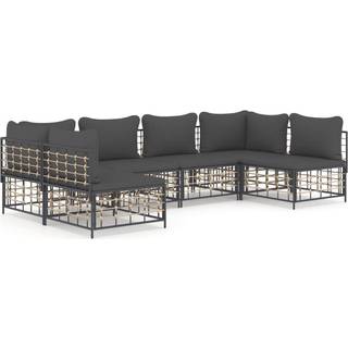 loungesæt til haven 6 dele med hynder polyrattan antracitgrå