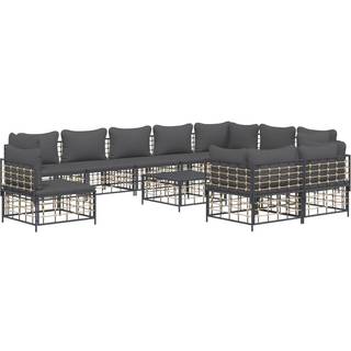 Loungesæt Til Haven 11 Dele Med Hynder Polyrattan Antracitgrå - Mørkegrå