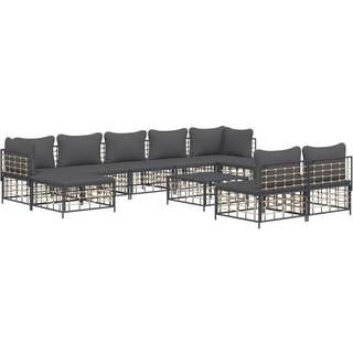 loungesæt til haven 10 dele med hynder polyrattan antracitgrå