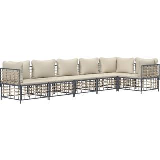 loungesæt til haven 6 dele med hynder polyrattan antracitgrå