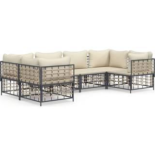 loungesæt til haven 6 dele med hynder polyrattan antracitgrå