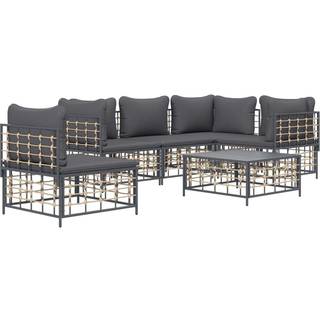 loungesæt til haven 6 dele med hynder polyrattan antracitgrå