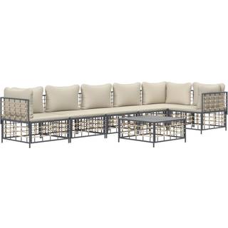 loungesæt til haven 7 dele med hynder polyrattan antracitgrå