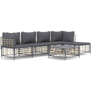 Loungesæt Til Haven 4 Dele Med Hynder Polyrattan Antracitgrå - Mørkegrå / 2x hjørnedel 2x midterdel fodskammel bord