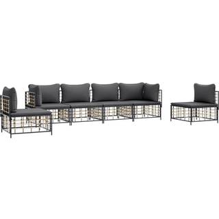 loungesæt til haven 6 dele med hynder polyrattan antracitgrå