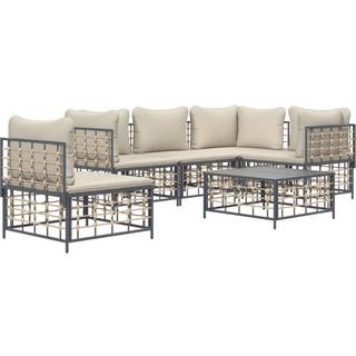 loungesæt til haven 6 dele med hynder polyrattan antracitgrå