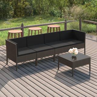 loungesæt til haven 5 dele med hynder polyrattan grå