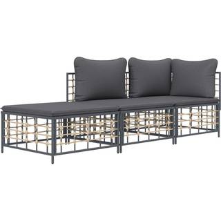 loungesæt til haven 3 dele med hynder polyrattan antracitgrå