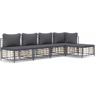 loungesæt til haven 5 dele med hynder polyrattan antracitgrå