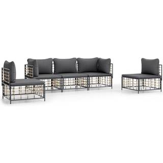 loungesæt til haven 5 dele med hynder polyrattan antracitgrå