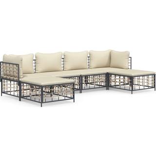 loungesæt til haven 6 dele med hynder polyrattan antracitgrå