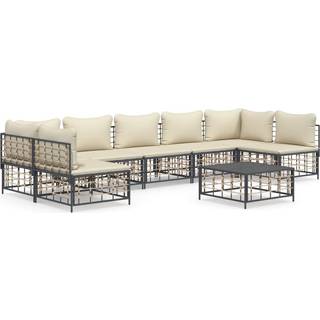 loungesæt til haven 8 dele med hynder polyrattan antracitgrå