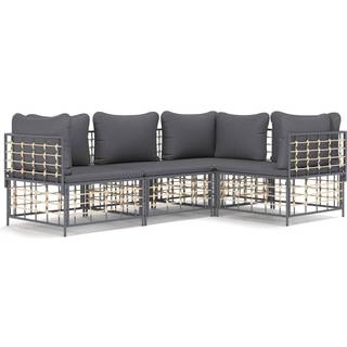 loungesæt til haven 4 dele med hynder polyrattan antracitgrå