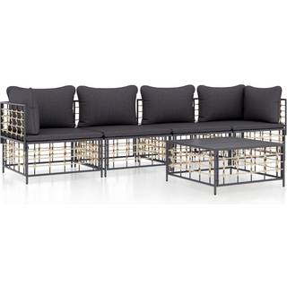 loungesæt til haven 5 dele med hynder polyrattan antracitgrå
