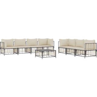 loungesæt til haven 8 dele med hynder polyrattan antracitgrå