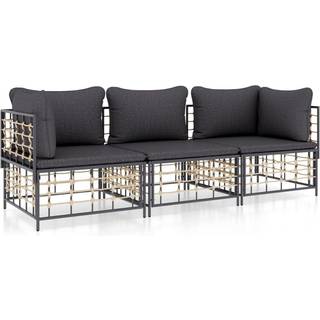 Hjørnemoduler Til Havesofa Med Hynder Polyrattan - Mørkegrå / 2x hjørnedel midterdel