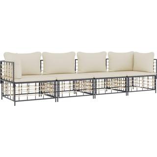 loungesæt til haven 4 dele med hynder polyrattan antracitgrå