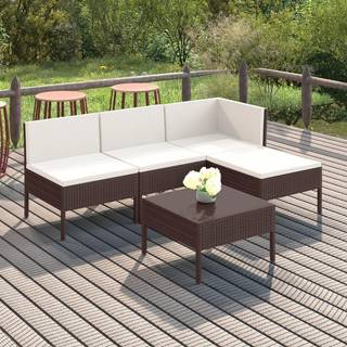 loungesæt til haven 5 dele med hynder polyrattan brun