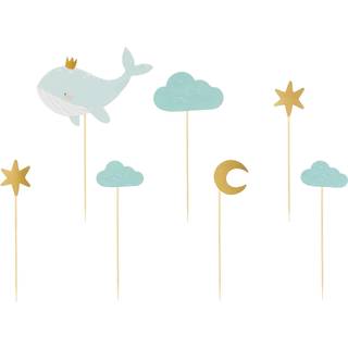7 stk. Hvalformede cake toppers – farverig og sjov pynt til dine kager