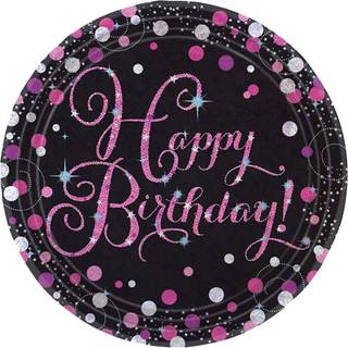 Happy Birthday paptallerkner 8 stk. - Pink