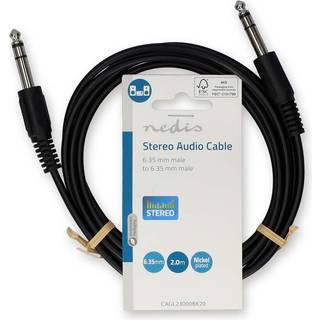 Nedis Stereo Audio kabel | 6.35 mm Hanstik | 6.35 mm Hanstik | Nikkelplateret | 2.00 m | Runde | Sort | Label