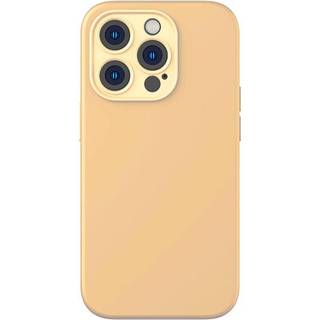 Baseus - Flydende Silikone Cover til iPhone 14 Pro - Sunglow + Tempereret Glas + Rengøringssæt