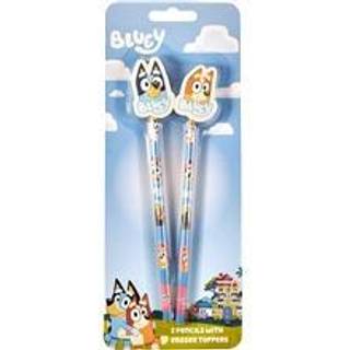 Euromic Bluey 2-pack pencils w/2 eraser toppers - triangular pencils unsharpened each with eraser topper packed on blistercard w/eurohole CE & 0-3 years pictogram
