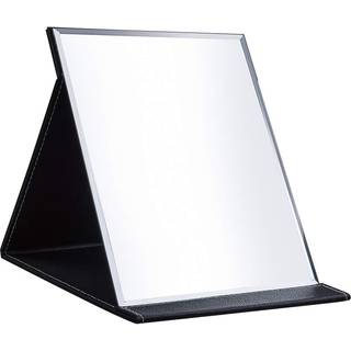 Longsheng - Siden 2001 - Protabelt PU -l?der Mirror Folding Desktop Makeup Maint -spejl med justerbar stativ til personlig brug Rejser (L Sort)