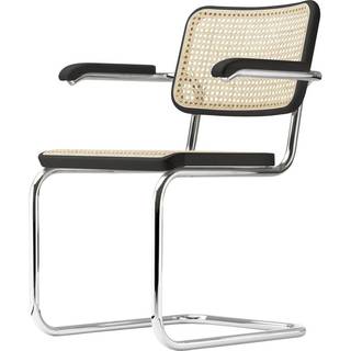 Thonet S 64 V Cantilever Spisebordsstol med Armlæn Krom/Sort Bejdset Bøgetræ