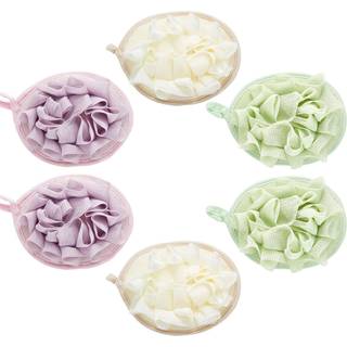 Boao 6 stykker bad brusebad pouf svamp mesh pouf brusekugle eksfolierende krop svamp pad bruser skrubber kugle brushandske med blomsterbadekugle