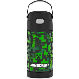 THERMOS FUNTAINER VAND BLASK med halm - 12 ounce minecraft - børn rustfrit stål vakuum isoleret vandflaske med låg