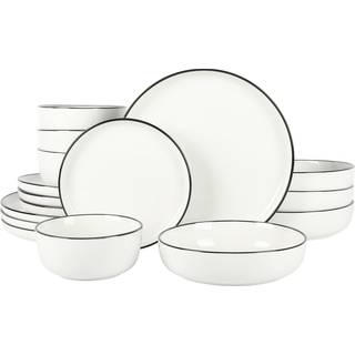 Gibson Home Oslo 16 Stykket Porcelæn -middagsservices sæt hvidt m/sort kantkantetjeneste til 4 (16 pcs)