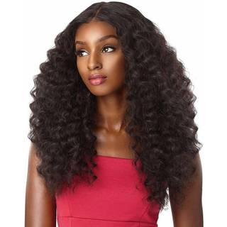 Sensationnel Empress Edge Lace Front Wig Amani 1B Off-Black, Naturlig midterspart, Syntetisk Premiumfibre, Flettet stil, Stor volumen