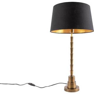 Art Deco bordlampe bronze med sort bomuldslampeskærm 35 cm - Pisos