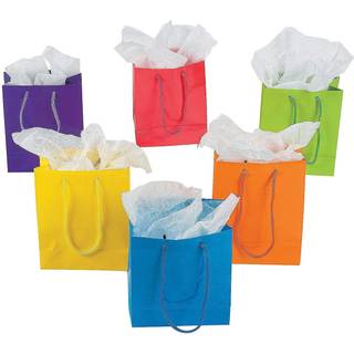 Fun Express Neon Small Gift Poss - Party Favor Poss -Utift Poss With Handles - 12 Pack
