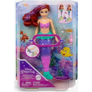 Disney Prinsesse Ariel svømmende dukke med realistisk bevægelse, farveskiftende hår og hale, søhesteclip, tiara og Dinglehopper