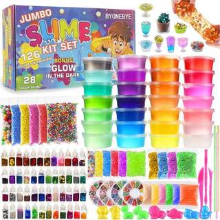 126 PCS DIY SLIME Making Kit til piger drenge - fødselsdagside til børn i alderen 5. Ultimate slimforsyninger inkluderer 28 Crystal Slime 2 Glow